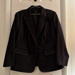 Rafaella Women's Black Denim Blazer Jacket with White Trim, 18W, Like New